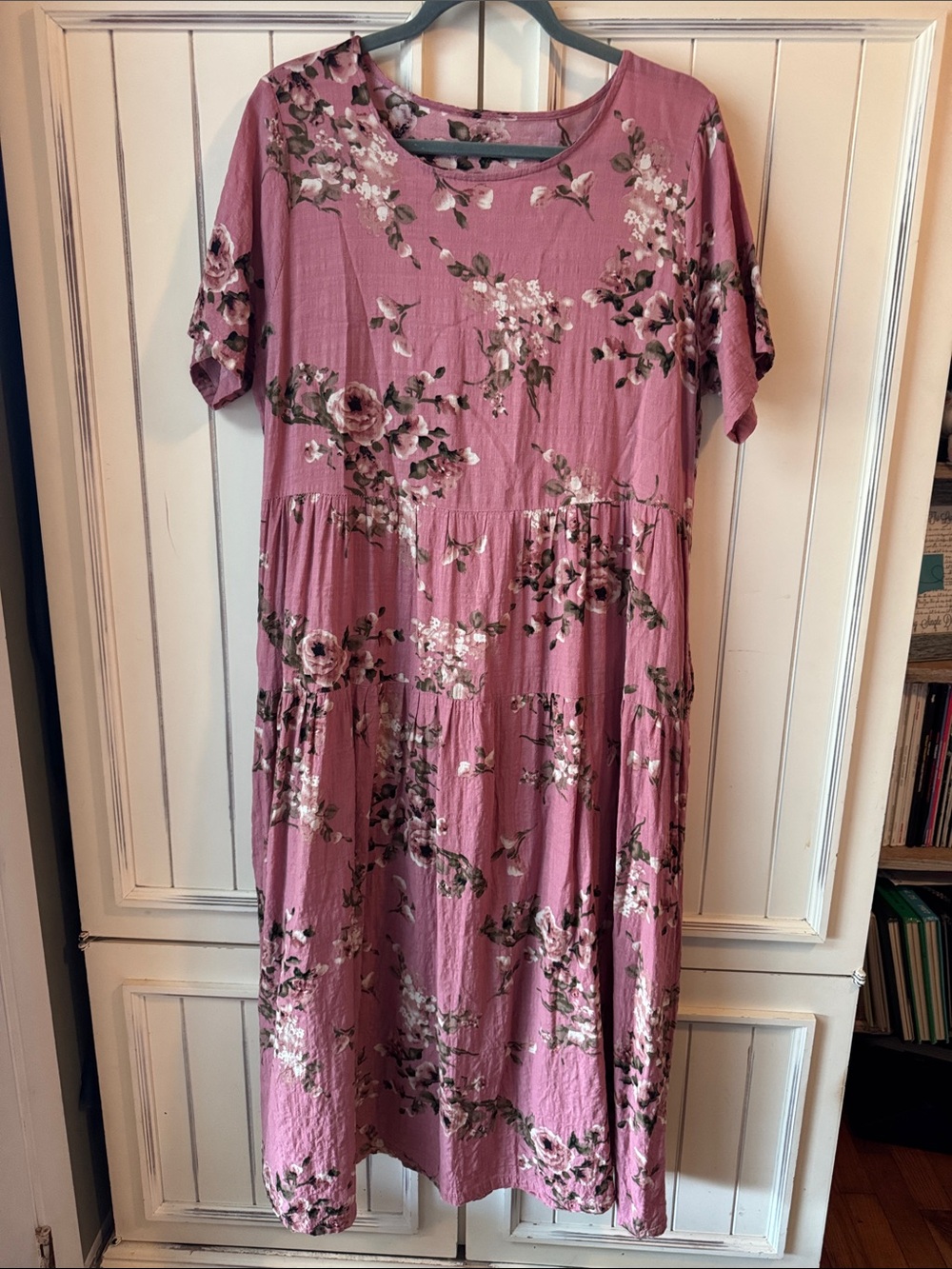 Women's Dusty Rose Floral Short-Sleeve Midi Dress